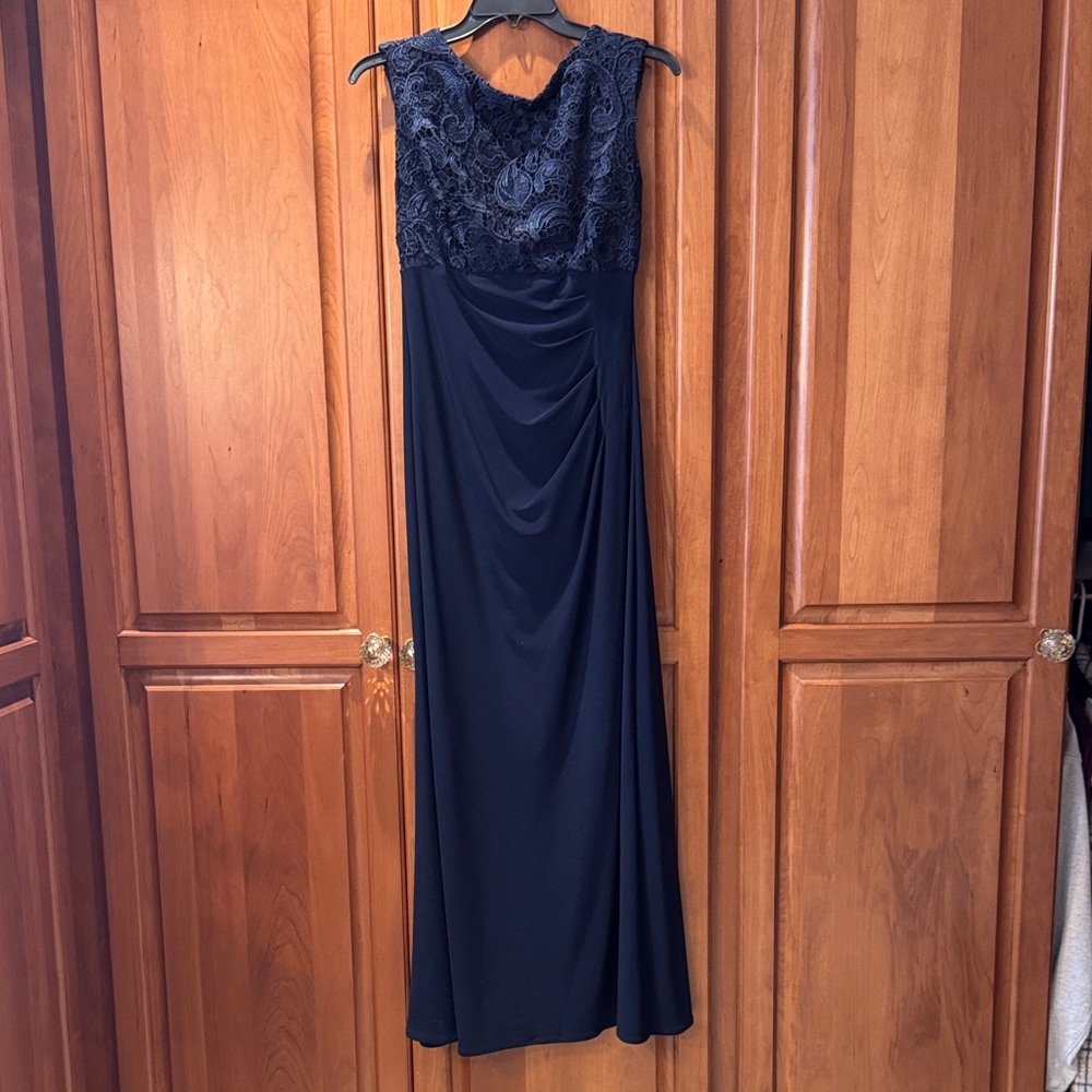 Alex Evenings Navy Lace Top Maxi Evening Gown
